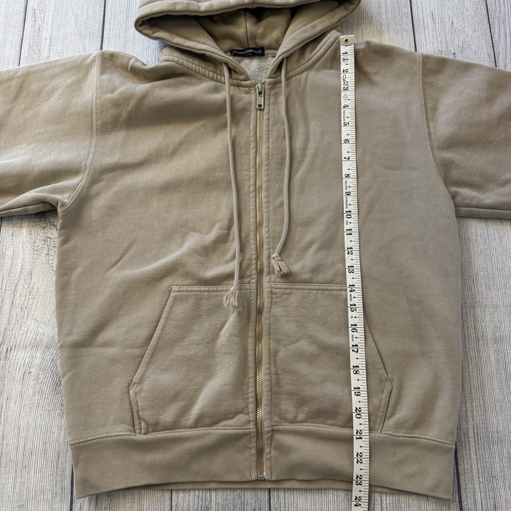 Brandy Melville Zip Up Hoodie OS Beige Tan Full Zip Sweatshirt‎ Fleece Lined - Picture 3 of 6